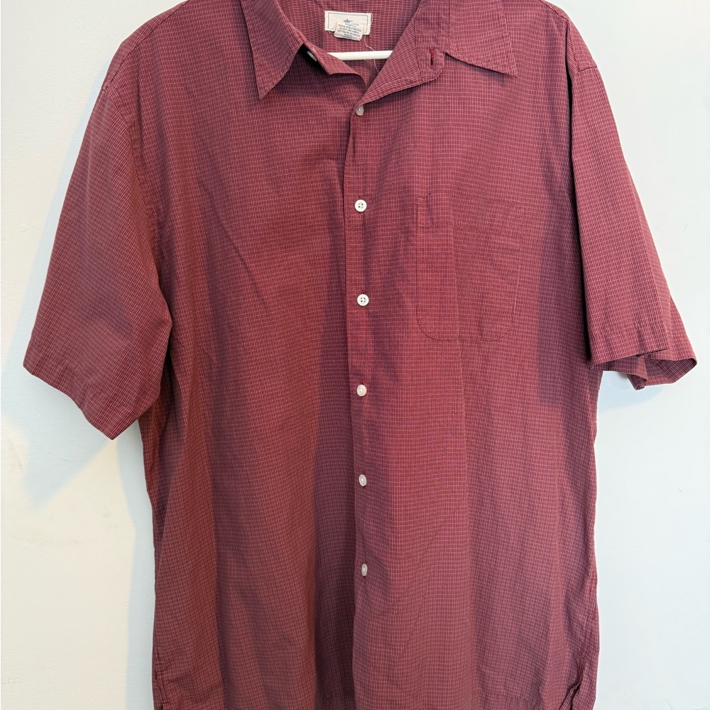 DOCKERS Men's short sleeve red grid check button up shirt Size XL
